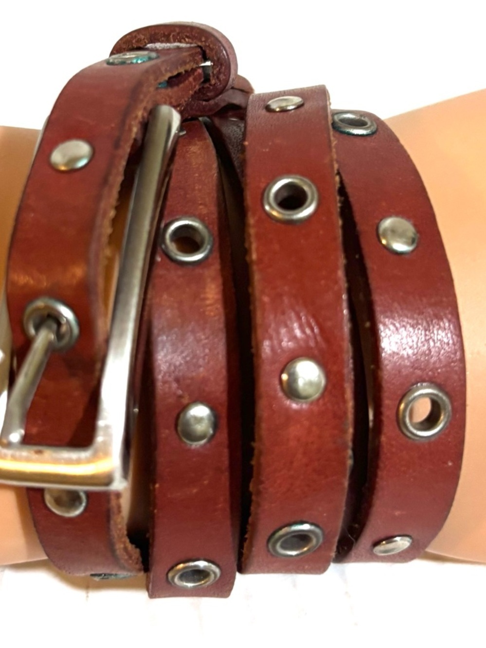 Handmade unisex Brown Leather Studded Wrap Belt
